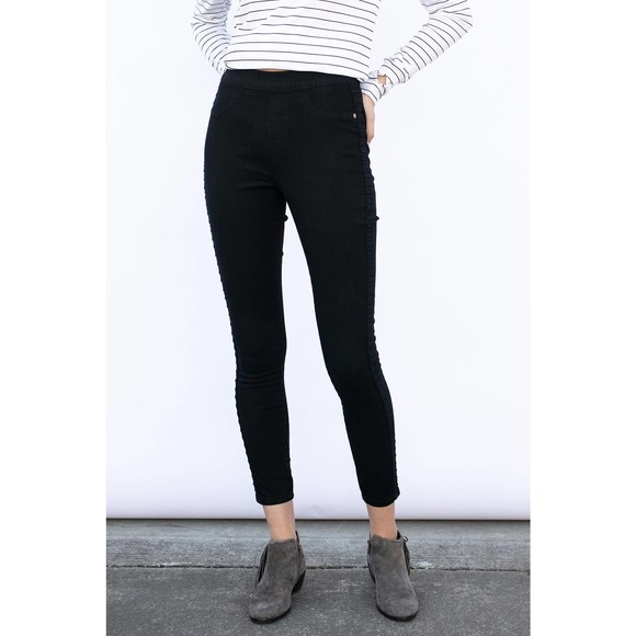 Evy's Tree S Leggings Ruffle Trim Denim Black - Picture 1 of 6